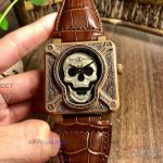 Perfect Replica Bell And Ross BR-01 Skull Brown Leather Strap 46mm Watch 
